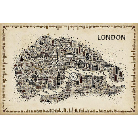 Antique Iconic Cities-London White Modern Wood Framed Art Print by Esquer, Rafael