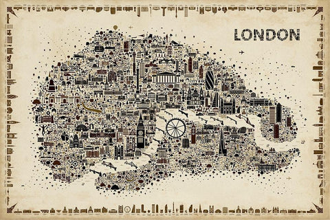 Antique Iconic Cities-London Black Ornate Wood Framed Art Print with Double Matting by Esquer, Rafael