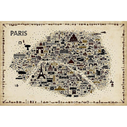 Antique Iconic Cities-Paris Black Modern Wood Framed Art Print with Double Matting by Esquer, Rafael