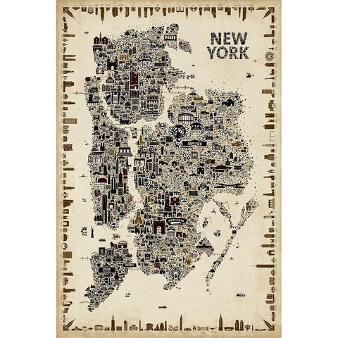 Antique Iconic Cities-New York White Modern Wood Framed Art Print by Esquer, Rafael