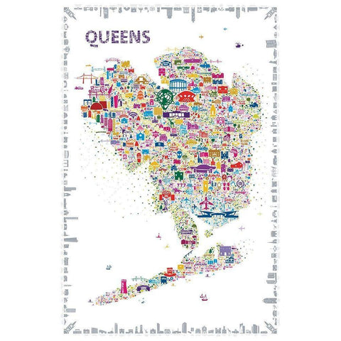 New York Collection-Queens White Modern Wood Framed Art Print by Esquer, Rafael