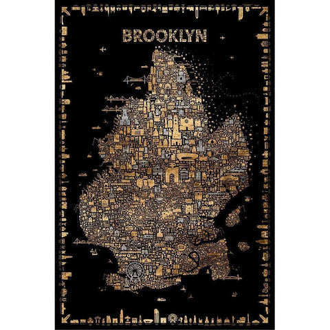 Glam New York Collection-Brooklyn Black Modern Wood Framed Art Print with Double Matting by Esquer, Rafael