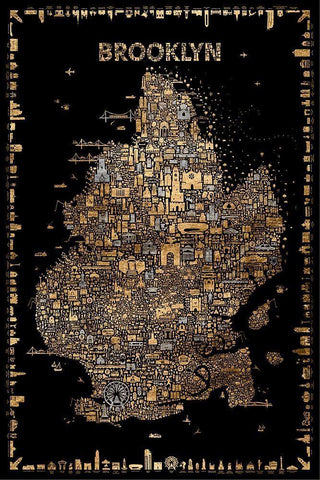 Glam New York Collection-Brooklyn Black Ornate Wood Framed Art Print with Double Matting by Esquer, Rafael