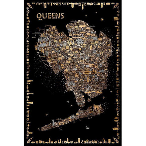 Glam New York Collection-Queens Gold Ornate Wood Framed Art Print with Double Matting by Esquer, Rafael