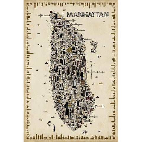 Antique New York Collection-Manhattan Gold Ornate Wood Framed Art Print with Double Matting by Esquer, Rafael