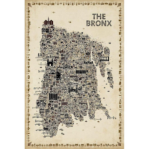 Antique New York Collection-Bronx Black Modern Wood Framed Art Print with Double Matting by Esquer, Rafael