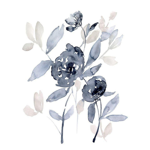 Peonies in Grey I White Modern Wood Framed Art Print by Goldberger, Jennifer