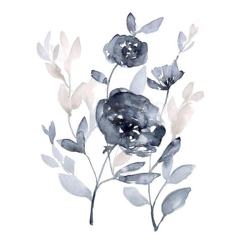 Peonies in Grey II Black Modern Wood Framed Art Print with Double Matting by Goldberger, Jennifer