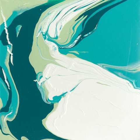 Flowing Teal I White Modern Wood Framed Art Print by Studio W