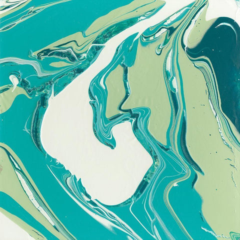 Flowing Teal IV White Modern Wood Framed Art Print with Double Matting by Studio W