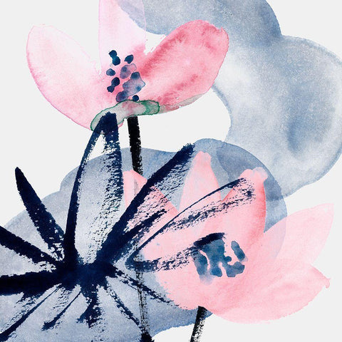Pink Water Lilies I White Modern Wood Framed Art Print by Wang, Melissa