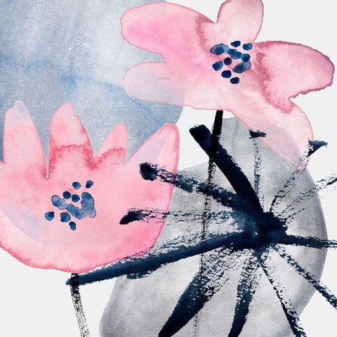 Pink Water Lilies III Black Modern Wood Framed Art Print by Wang, Melissa