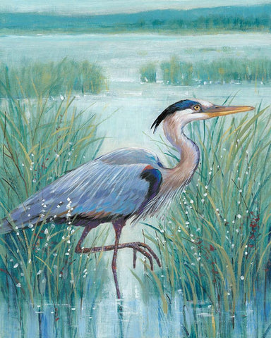 3-UP Wetland Heron I Black Ornate Wood Framed Art Print with Double Matting by OToole, Tim