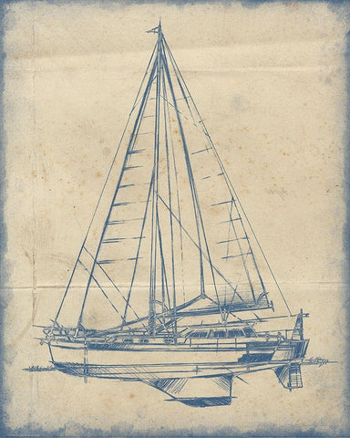 3-UP Yacht Blueprint I Black Ornate Wood Framed Art Print with Double Matting by Harper, Ethan