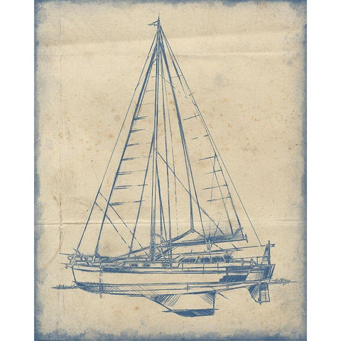 3-UP Yacht Blueprint I White Modern Wood Framed Art Print by Harper, Ethan