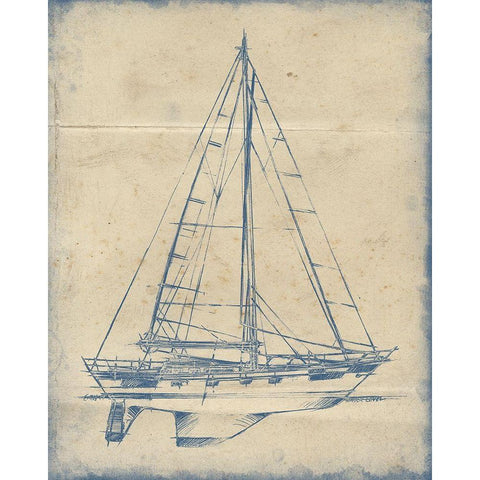 3-UP Yacht Blueprint IV White Modern Wood Framed Art Print by Harper, Ethan