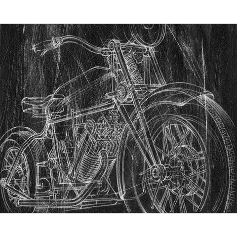 3-UP Motorcycle Mechanical Sketch I White Modern Wood Framed Art Print by Harper, Ethan