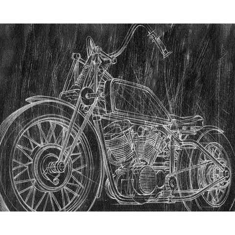3-UP Motorcycle Mechanical Sketch II Black Modern Wood Framed Art Print by Harper, Ethan