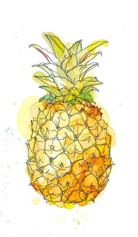 Pineapple Splash II White Modern Wood Framed Art Print with Double Matting by Harper, Ethan