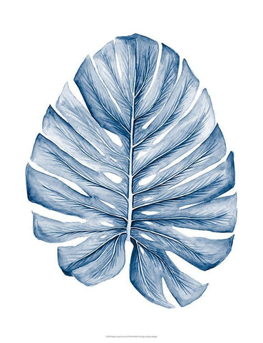 Indigo Tropical Leaves I White Modern Wood Framed Art Print with Double Matting by Meagher, Megan