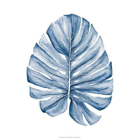Indigo Tropical Leaves I Black Modern Wood Framed Art Print by Meagher, Megan