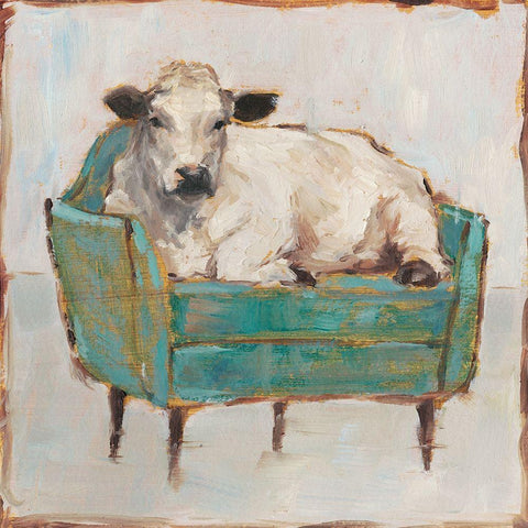 Custom Moo-ving In I White Modern Wood Framed Art Print with Double Matting by Harper, Ethan