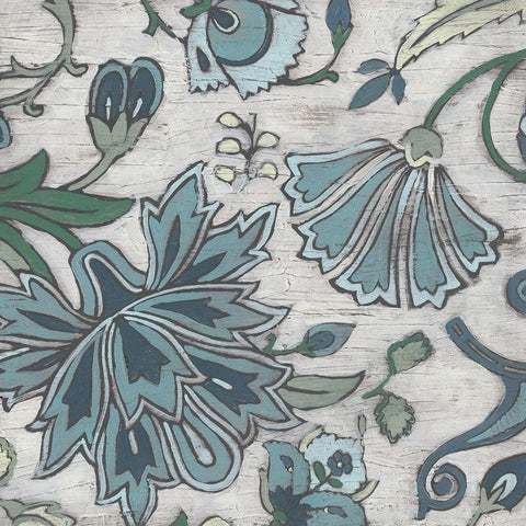 Blue Garden Chintz III White Modern Wood Framed Art Print by Vess, June Erica
