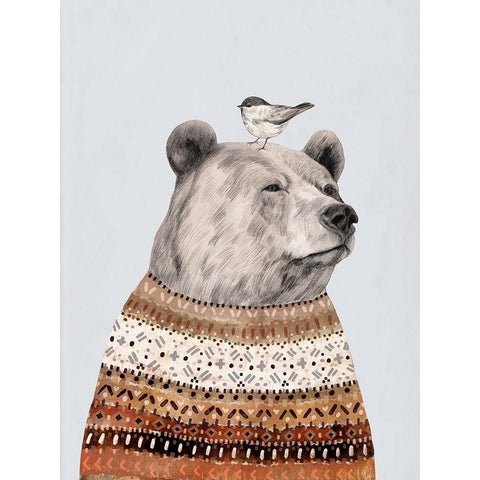 Fair Isle Bear I White Modern Wood Framed Art Print by Borges, Victoria