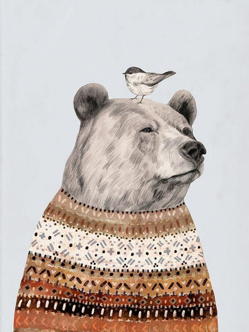 Fair Isle Bear I White Modern Wood Framed Art Print with Double Matting by Borges, Victoria