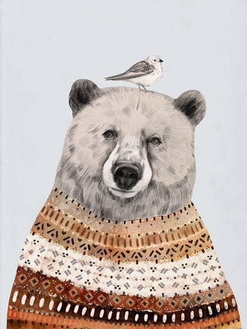 Fair Isle Bear II White Modern Wood Framed Art Print with Double Matting by Borges, Victoria