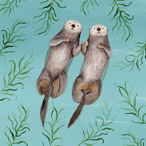 Otters Paradise III White Modern Wood Framed Art Print with Double Matting by Borges, Victoria