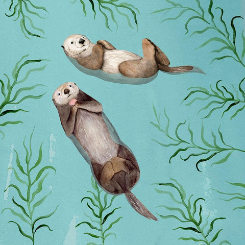 Otters Paradise IV White Modern Wood Framed Art Print with Double Matting by Borges, Victoria