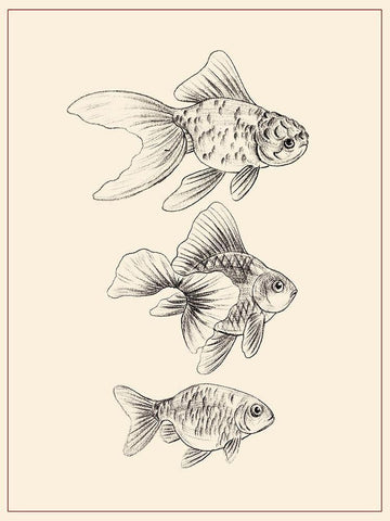 Goldfish III Black Ornate Wood Framed Art Print with Double Matting by Wang, Melissa