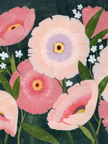 Nighttime Blooms I Black Ornate Wood Framed Art Print with Double Matting by Popp, Grace