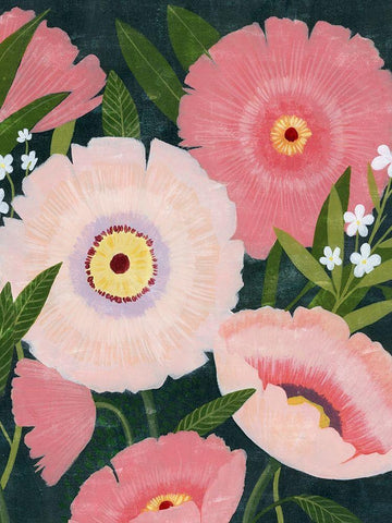 Nighttime Blooms II Black Ornate Wood Framed Art Print with Double Matting by Popp, Grace