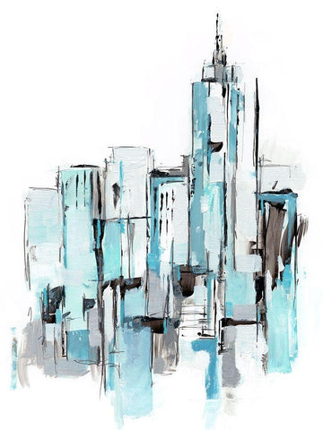 Blue City I Black Ornate Wood Framed Art Print with Double Matting by Harper, Ethan