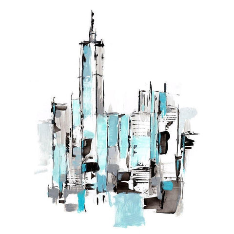 Blue City II Black Modern Wood Framed Art Print with Double Matting by Harper, Ethan