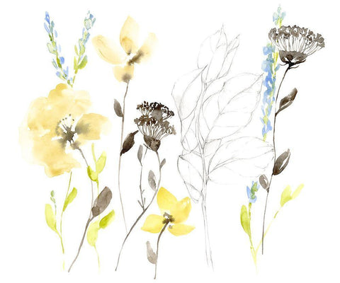 Wild Flowers and Contour II White Modern Wood Framed Art Print with Double Matting by Goldberger, Jennifer