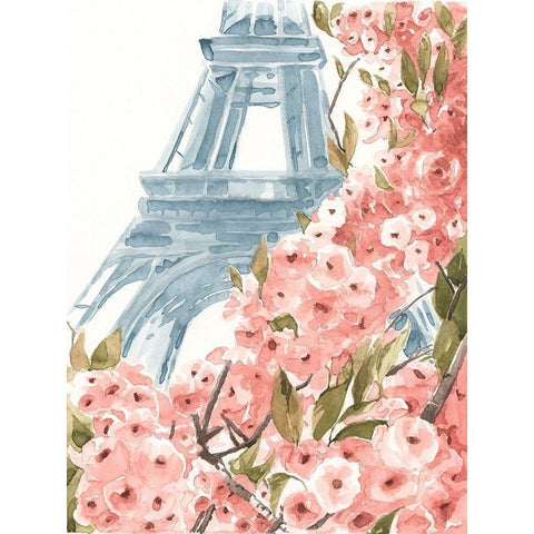 Paris Cherry Blossoms II Black Modern Wood Framed Art Print with Double Matting by Warren, Annie
