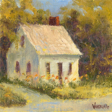Sweet Cottage I White Modern Wood Framed Art Print with Double Matting by Wendling, Marilyn