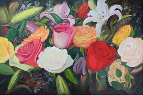Floral Abundance I Black Ornate Wood Framed Art Print with Double Matting by Iafrate, Sandra