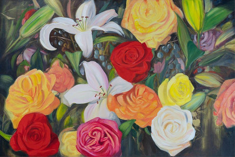 Floral Abundance II White Modern Wood Framed Art Print with Double Matting by Iafrate, Sandra