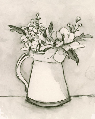 Bouquet Scribble I Black Ornate Wood Framed Art Print with Double Matting by Caroline, Emma