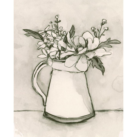 Bouquet Scribble I Black Modern Wood Framed Art Print by Caroline, Emma