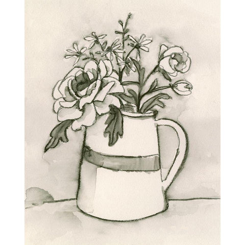 Bouquet Scribble II White Modern Wood Framed Art Print by Caroline, Emma