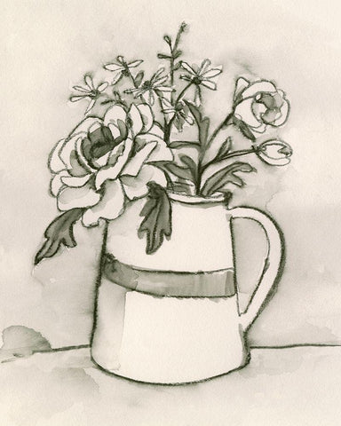 Bouquet Scribble II Black Ornate Wood Framed Art Print with Double Matting by Caroline, Emma