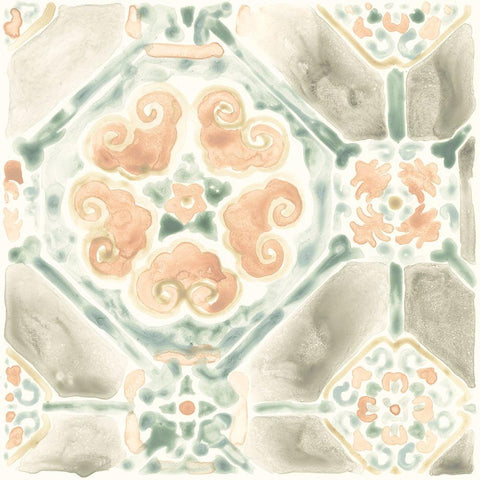 Terracotta Garden Tile III White Modern Wood Framed Art Print with Double Matting by Vess, June Erica