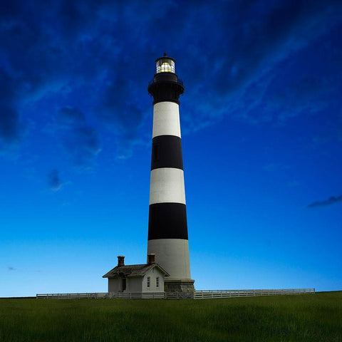 Lighthouse at Night III White Modern Wood Framed Art Print with Double Matting by McLoughlin, James