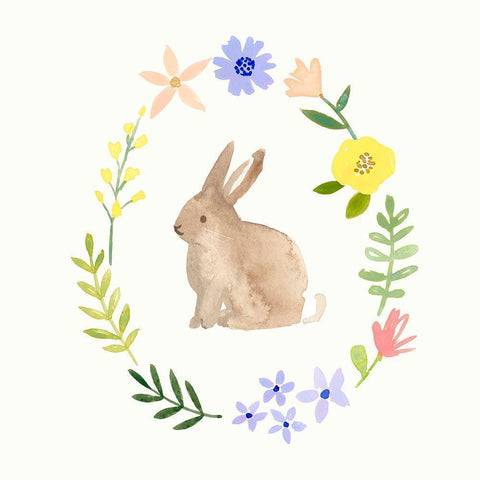 Wildflower Bunny I White Modern Wood Framed Art Print by Barnes, Victoria