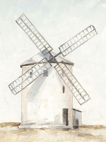 European Windmill I Black Ornate Wood Framed Art Print with Double Matting by Harper, Ethan